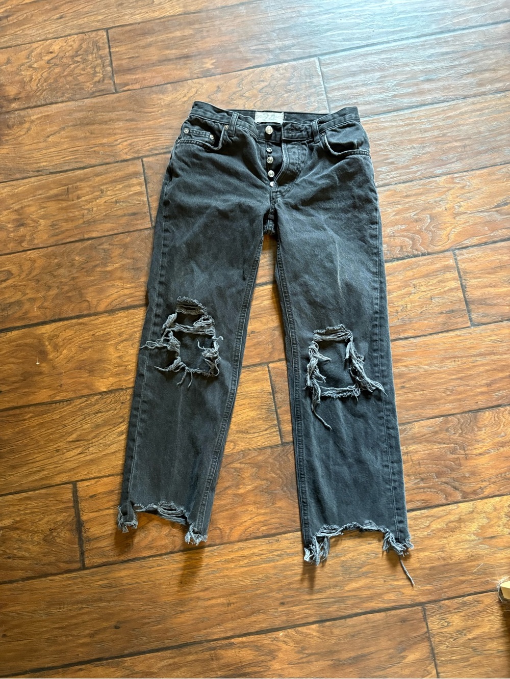Free People Black Distressed Boyfriend Jeans